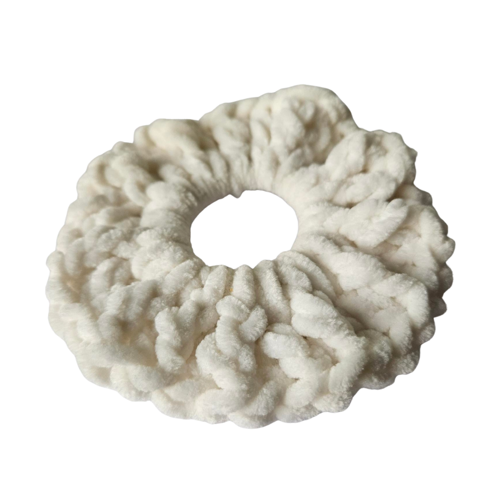 cream velvety crochet scrunchie