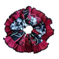 XXL Day of the Dead design red black and white fabric with a frilly Red trim bun scrunchie WILLOW