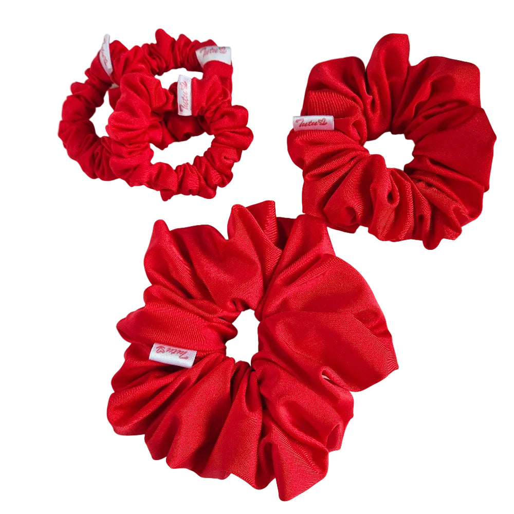 Red lycra swim scrunchies