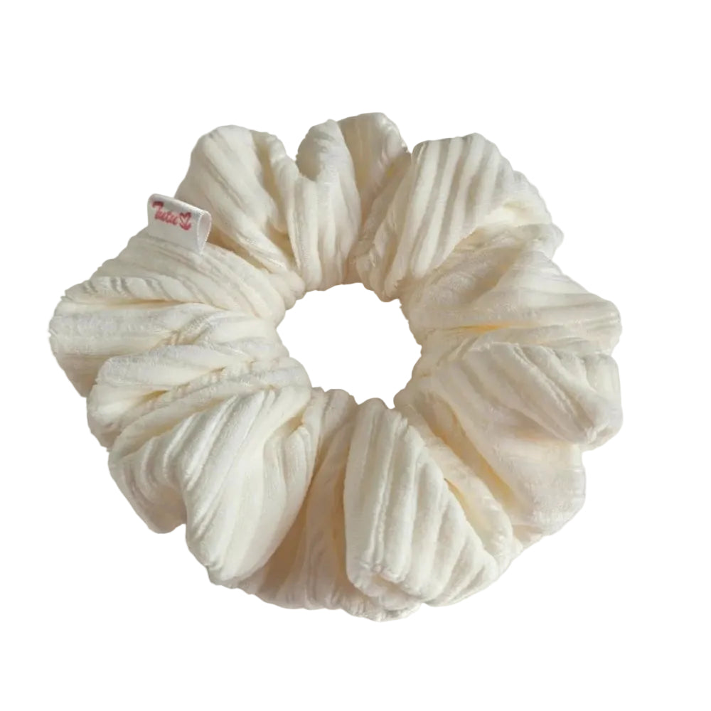 Cream-colored jumbo corduroy scrunchie 