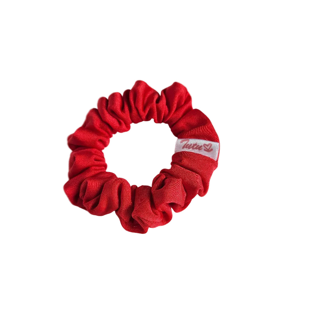 small red swim scrunchie holiday hair